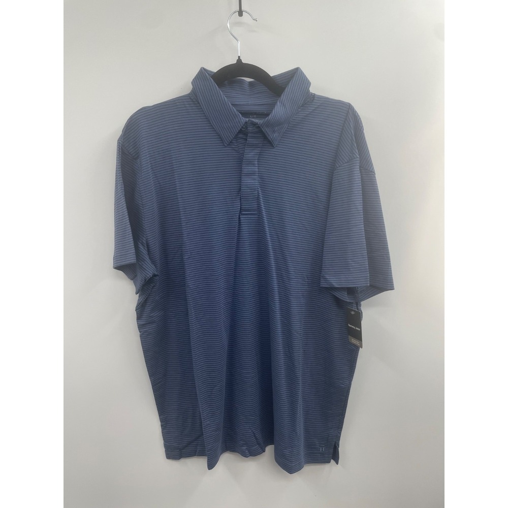 NWT Tommy John Vintage Polo Shirt Men's‎ Large Indigo Fine Stripe Short Sleeve